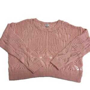 Francescas Blue Rain Sweater Womens Small Pink Crochet Knit Boho Coquette